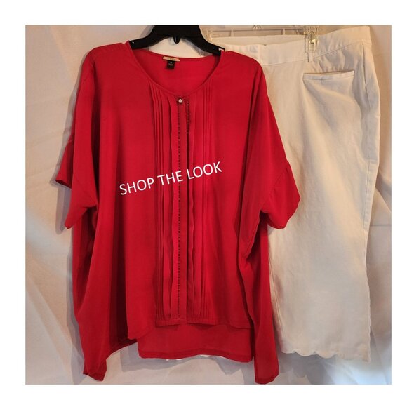 Red Pleat Detail Short Sleeve Boxy USA Team Spirit - Dana Buchman Sz XL (1X) - Picture 12 of 13